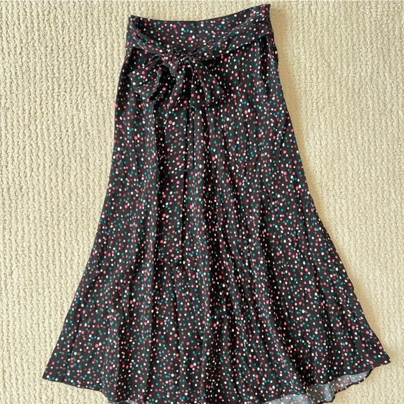 DIANE VON FURSTENBERG Confetti Dots Black Midi Skirt Tie Waist 2 - Picture 6 of 11